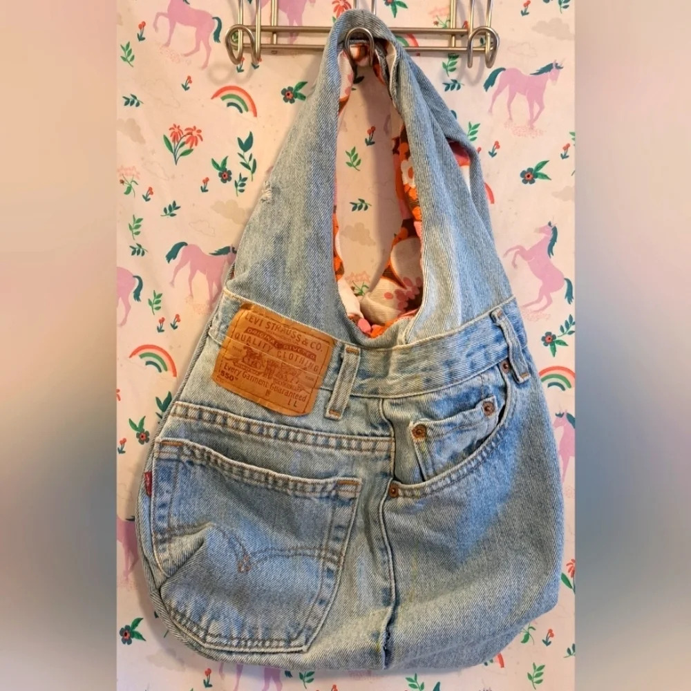 Vintage Y2K 90s Levis 550 Blue Jean Denim Hobo Neutral Boho Hippie Casual Purse